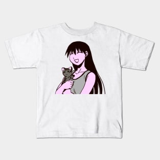 I draw pink pastel happy sakaki hugging the iriomote cat maya / azumanga daioh manga Kids T-Shirt